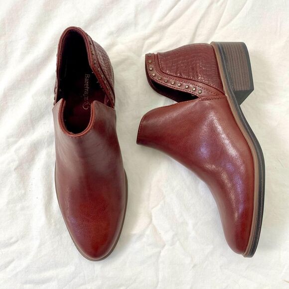 Baretraps Avril Ankle Boot  Western Burgundy Red Croc Studded Booties US 8 NEW - Picture 7 of 8